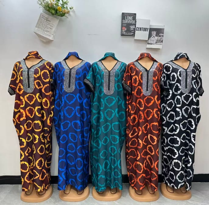 Women’s African Print Long Kaftan Dress with Matching Headscarf