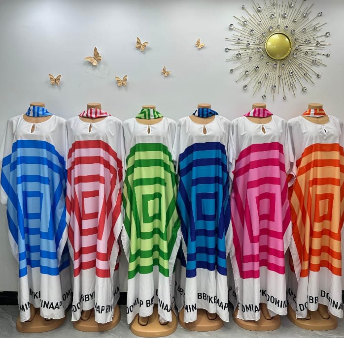 Women’s Striped Print Long Maxi Dress with Matching Headscarf