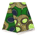 Vibrant African Ankara Wax Fabric Green & Navy Abstract Circular Design – High Quality Cotton Textile