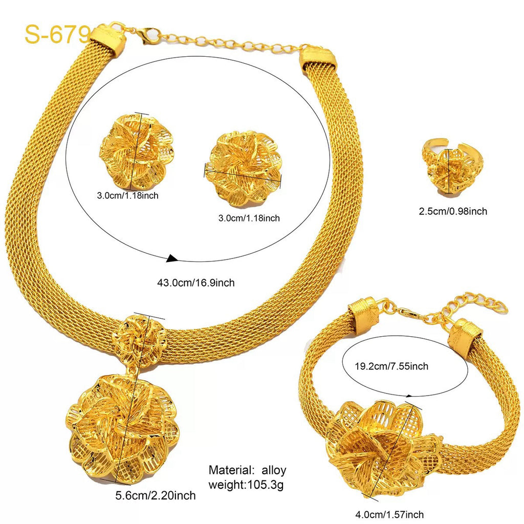 Floral Jewelry Set Necklace Earrings Ring Bracelet Included Exquisite for Wedding Party Special Occasions