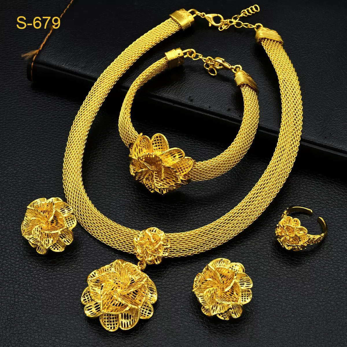 Floral Jewelry Set Necklace Earrings Ring Bracelet Included Exquisite for Wedding Party Special Occasions