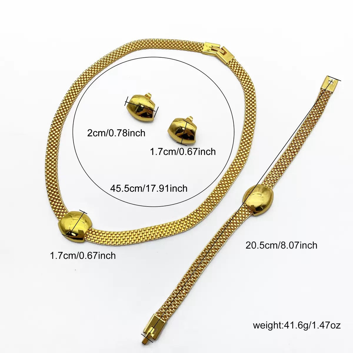 Vintage 24K Gold Plated Geometric Alloy Jewelry Sets for Bridal Wedding Jewelry Bracelet Earrings Necklaces for Women Set