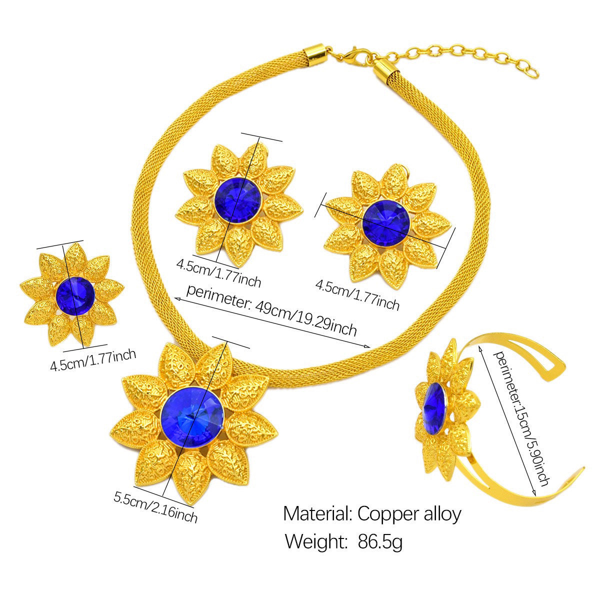 Blue Flower DesignerLuxury Glod Plated Copper Alloy Wedding Jewelry
Designer Inspired Fashion Sets