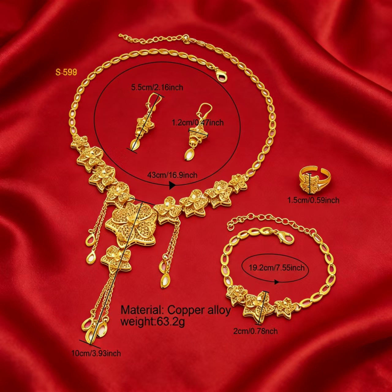 Wedding Jewelry Sets Luxury Gold Plated Fashion Trendy Flower-shaped Necklaces for Women 4 Pcs Set