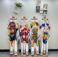 Women’s Long Sleeve Printed Maxi Dress – Colorful Cartoon Graphic Casual Dress