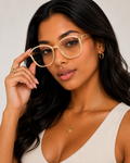Women’s Round Cat-Eye Clear Lens Eyeglasses – Cream & Gold Frame