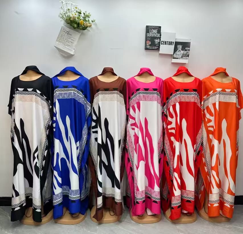 Women’s African Print Maxi Dress with Matching Headscarf