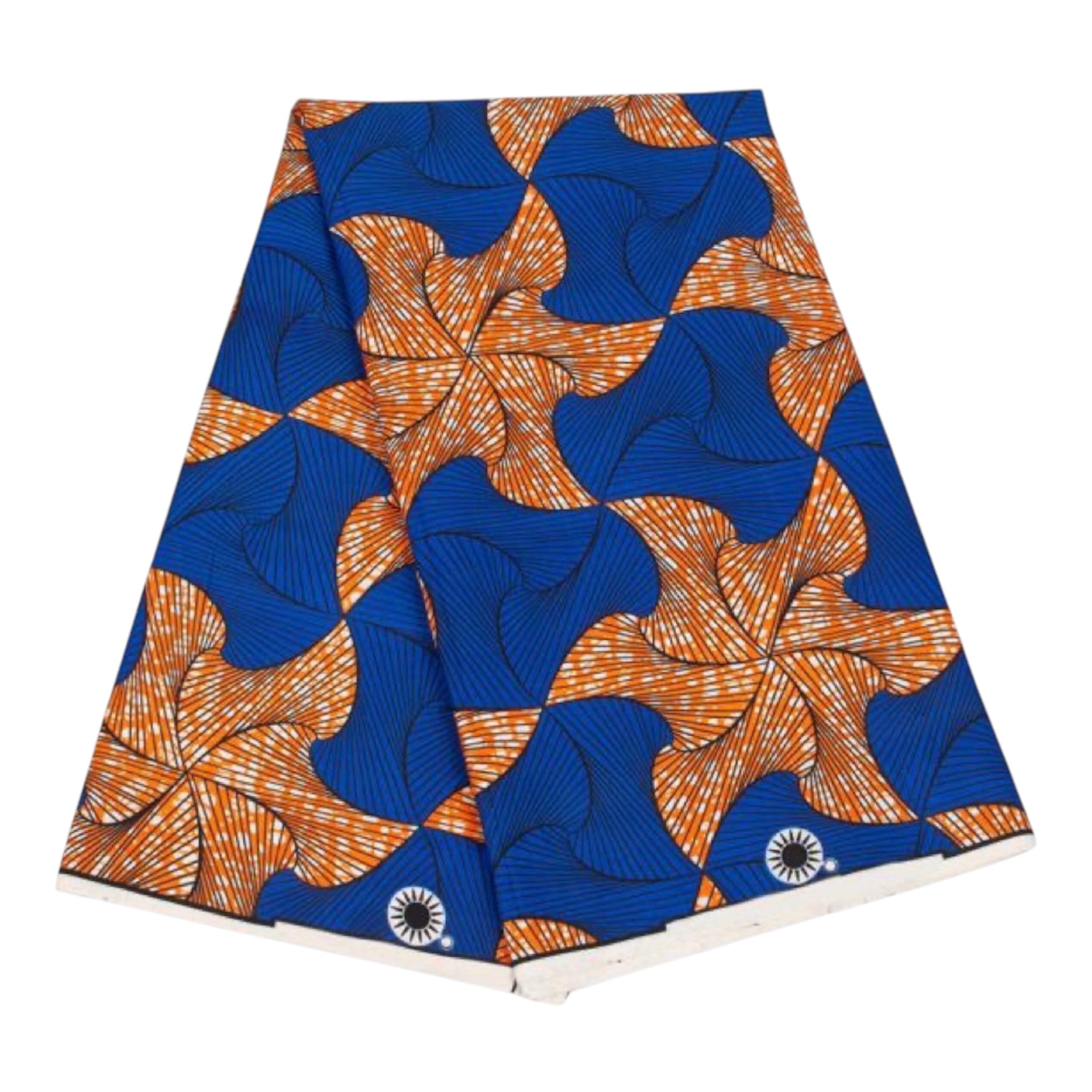 Premium African Wax Fabric Blue Orange Abstract Floral Cotton Cloth