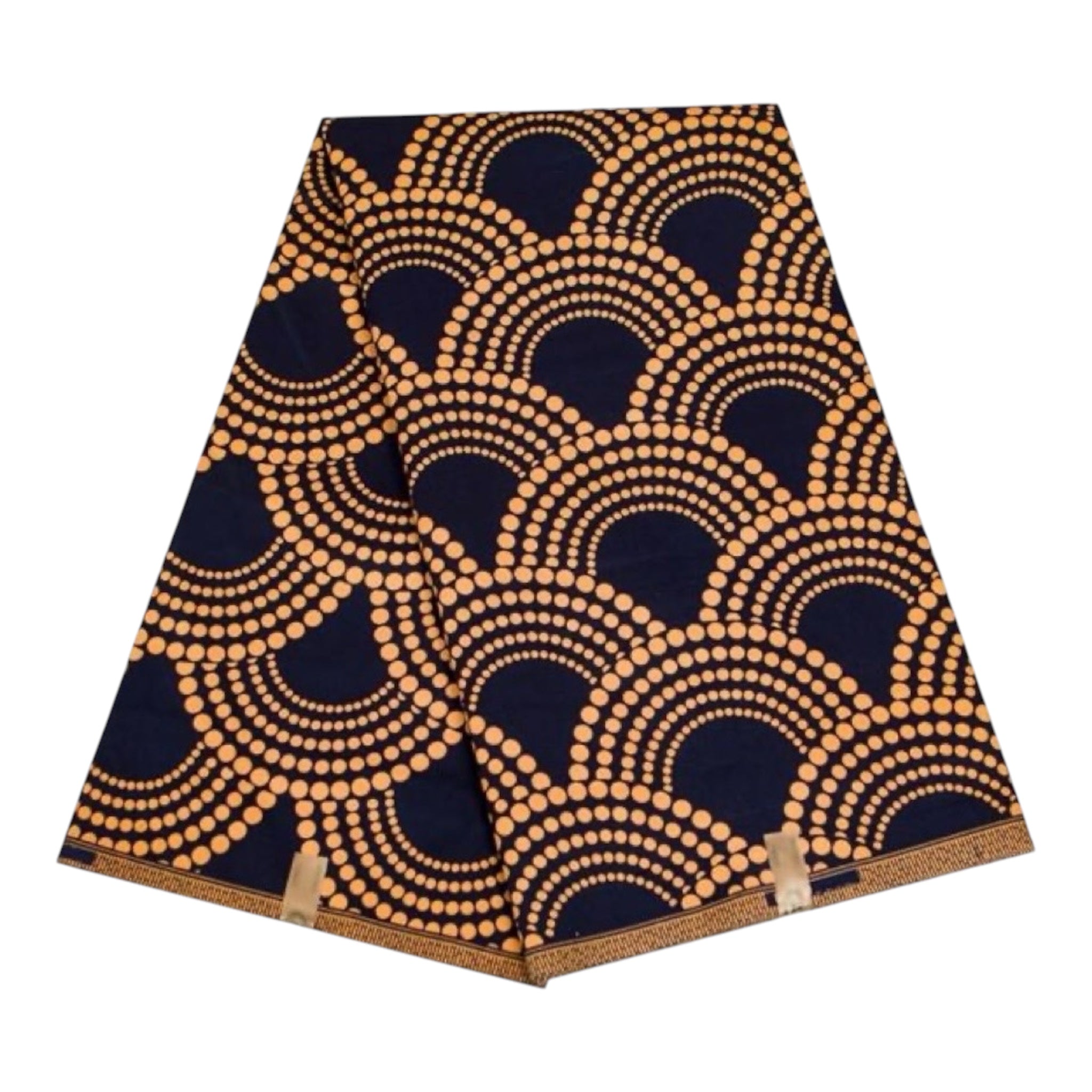 Premium African Wax Fabric Navy Blue Semi-Circle Dot Pattern Cotton Cloth