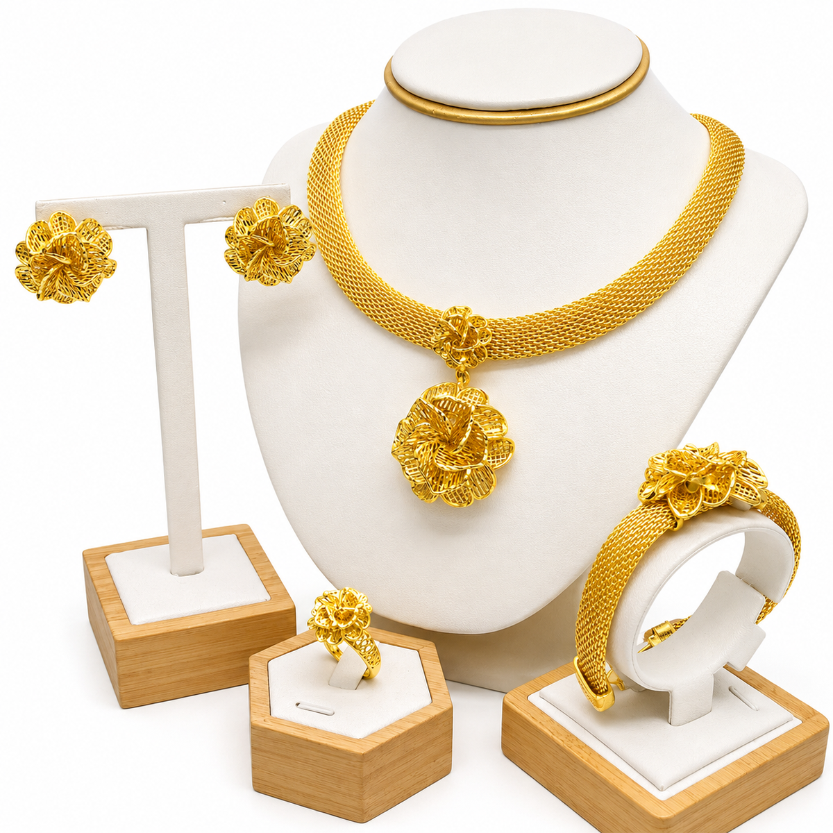 Floral Jewelry Set Necklace Earrings Ring Bracelet Included Exquisite for Wedding Party Special Occasions