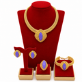 Luxury Gold Plated Purple Gemstones Necklaces for Women Set Earrings Ring Bracelet Elegant Wedding Jewelry