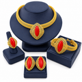 Luxury Gold Plated Red Gemstones Necklaces for Women Set Earrings
Ring Bracelet Elegant Wedding Jewelry