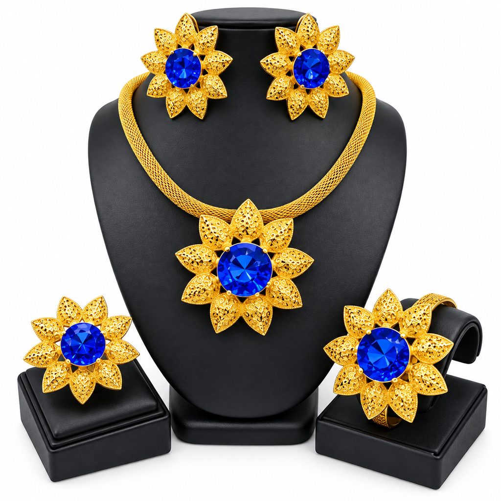 Blue Flower DesignerLuxury Glod Plated Copper Alloy Wedding Jewelry
Designer Inspired Fashion Sets
