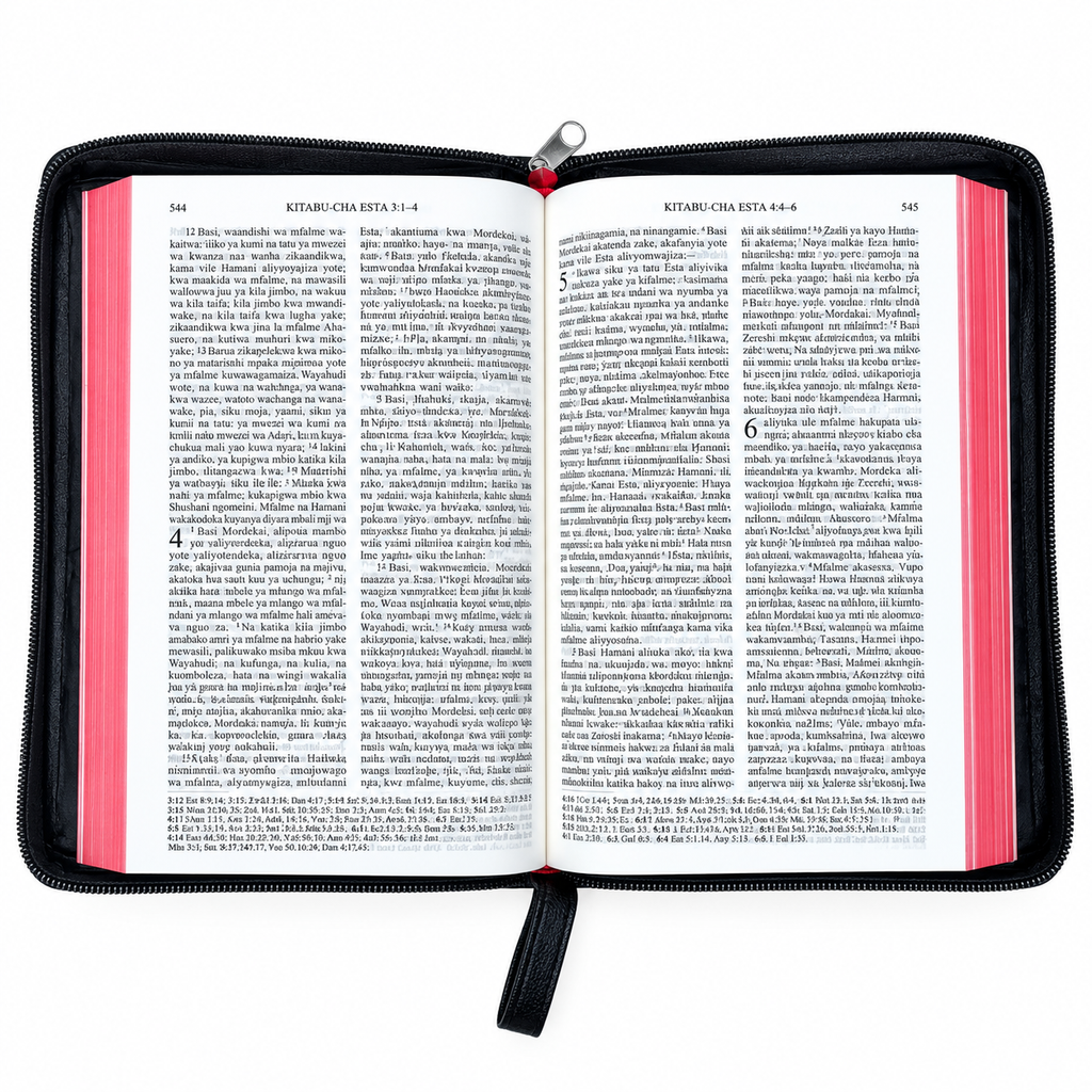 Biblia Takatifu & Black Leather Cover